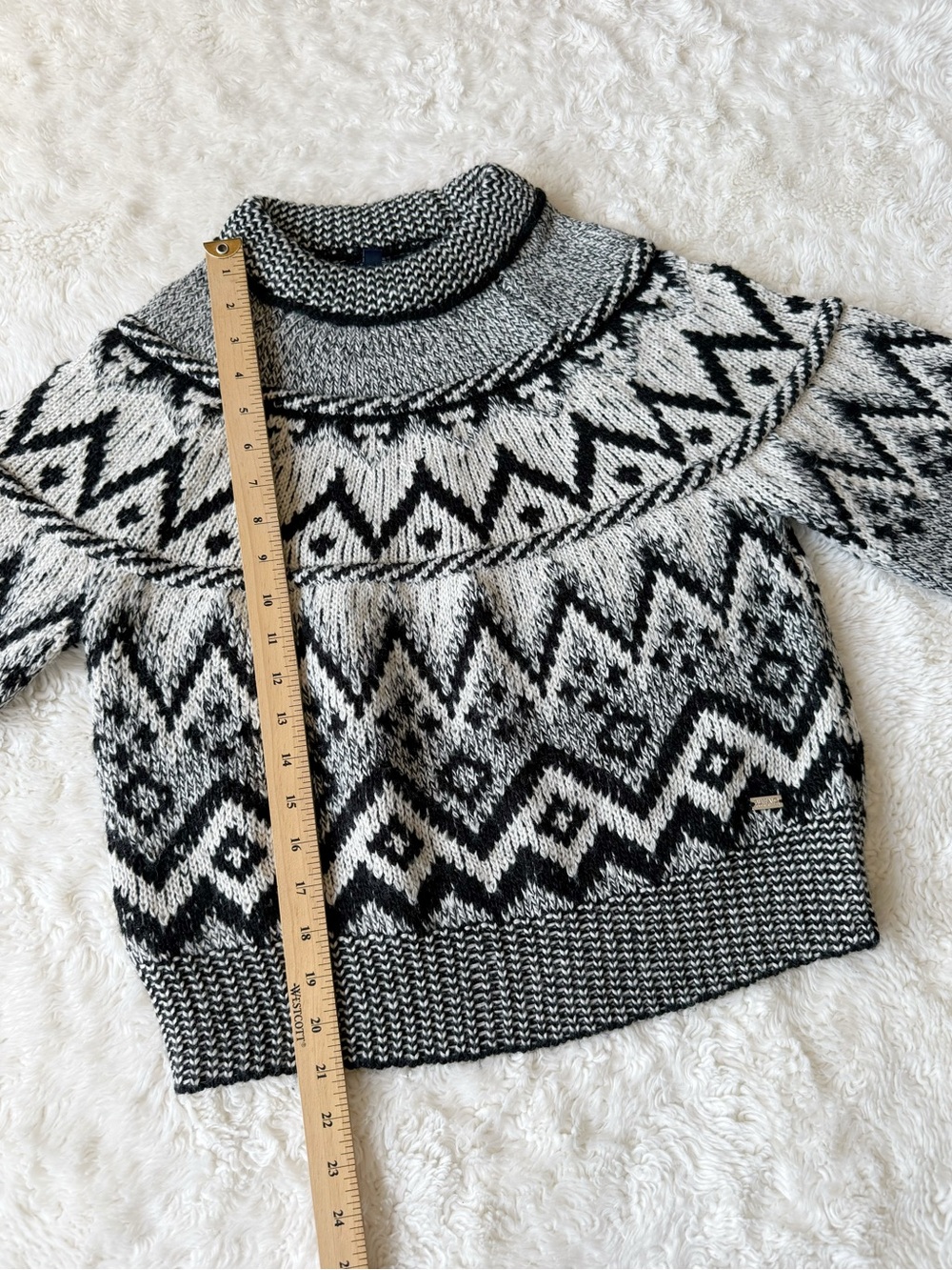 Woman Geometric Chunky Crewneck Fair Isle Fisherman Sweater SMALL Cozy Coastal - Picture 5 of 7